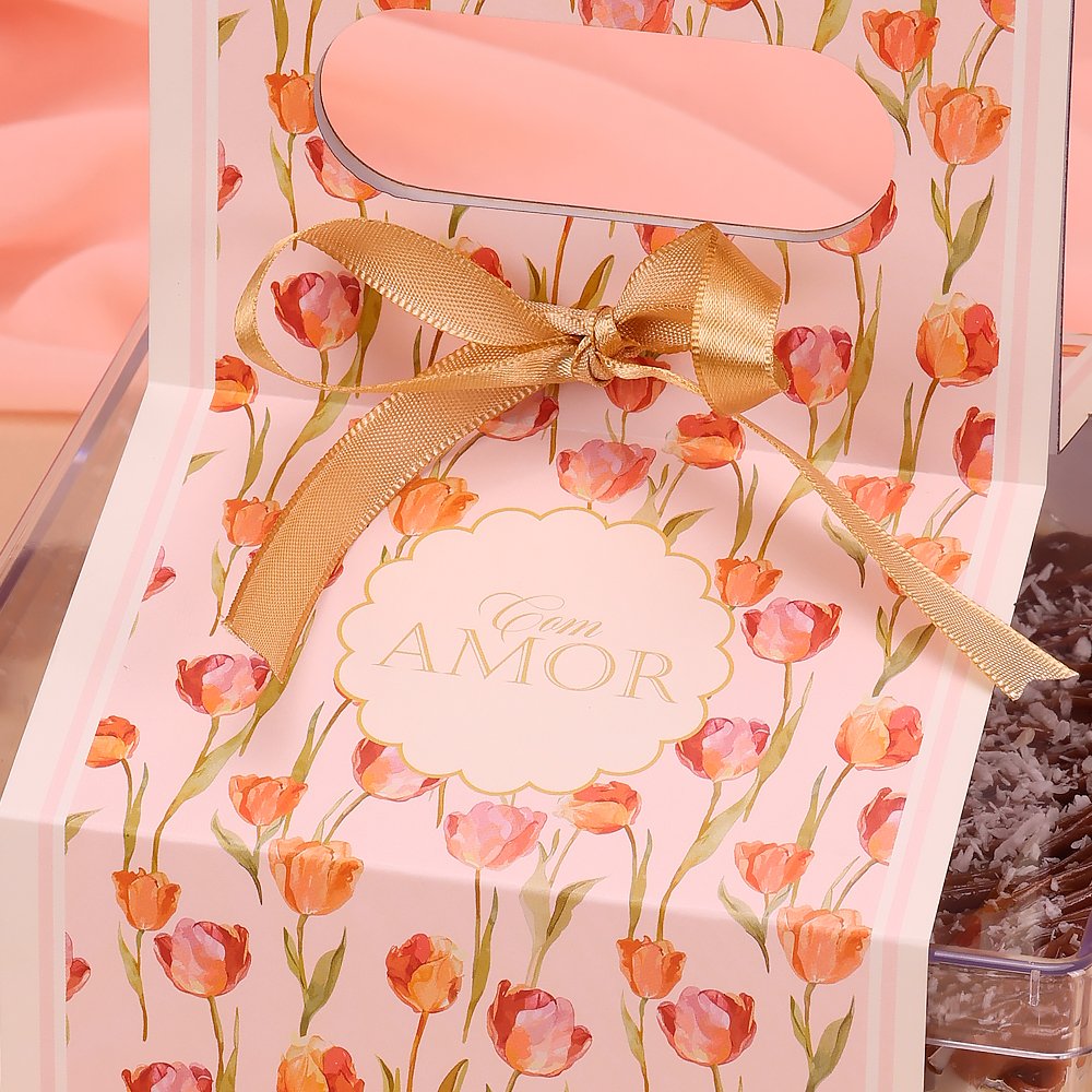 Alça para Cake Box Quadrada Tulipas (10 unidades)